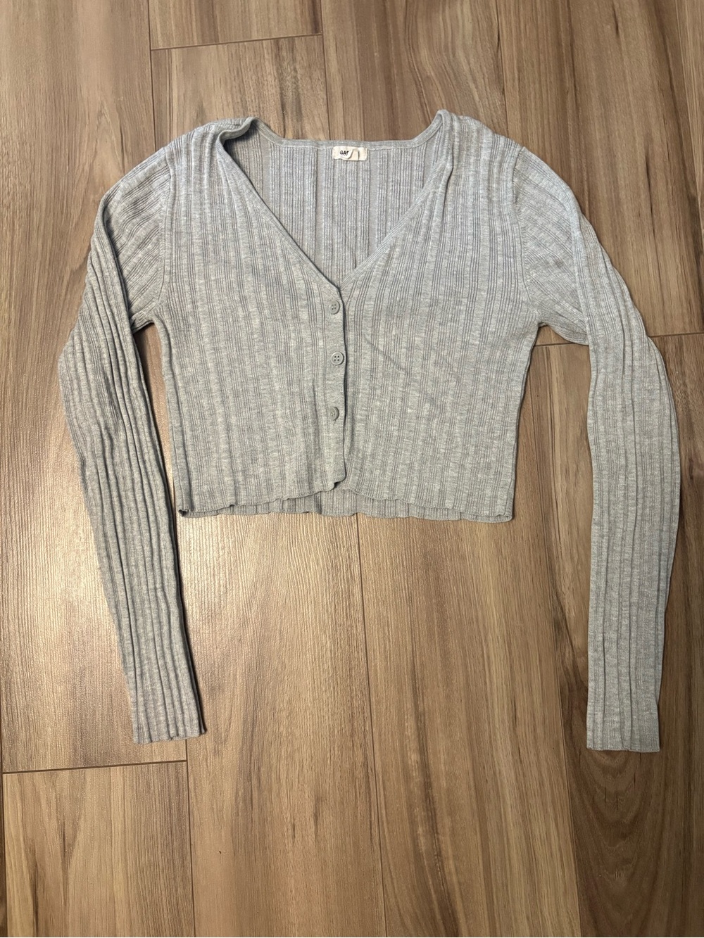 Garage Light Gray Ribbed V-Neck Cropped Button Cardigan